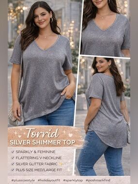 ✨ Torrid Silver Shimmer Top – Size 1 (Plus Size M/L) – Sparkly Metallic Blouse ✨